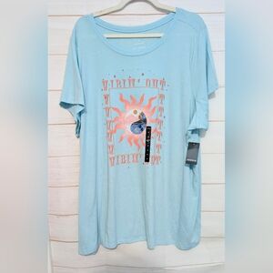 Torrid Blue T-Shirt with Coral Sun Design Size 4X
